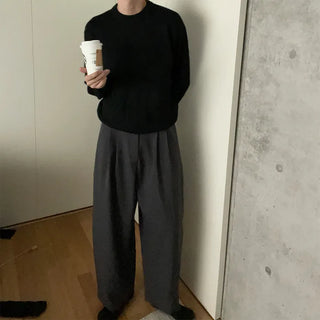 Wide-leg slacks with double pleats