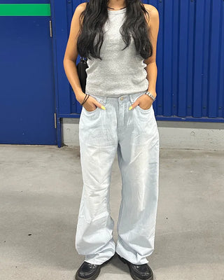 Pencil stripe summer light denim pants
