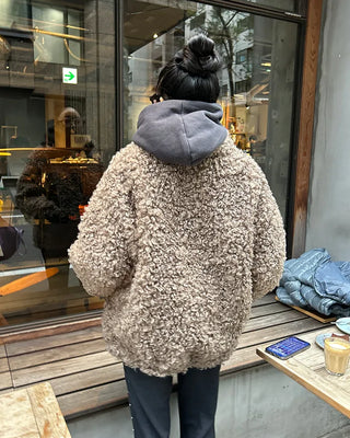 High-neck boa zip-up jacket
