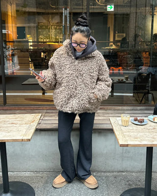 High-neck boa zip-up jacket