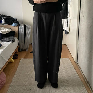 Wide-leg slacks with double pleats