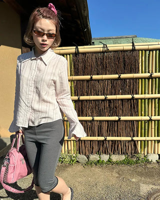 Gradient stripe flared cuff shirt