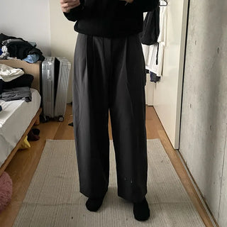 Wide-leg slacks with double pleats