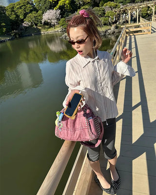 Block stitch double stud 2-way Boston bag