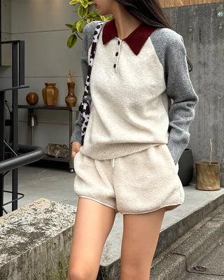 Two-tone accent color long-sleeved knit