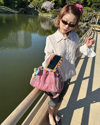 Gradient stripe flared cuff shirt