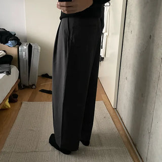 Wide-leg slacks with double pleats