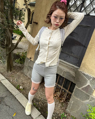 Mini Flower Rib Slim Cardigan
