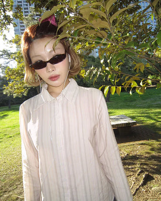 Gradient stripe flared cuff shirt