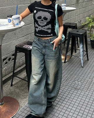 Money Skull Semi-Cropped Half T-Shirt