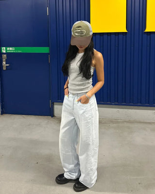Pencil stripe summer light denim pants