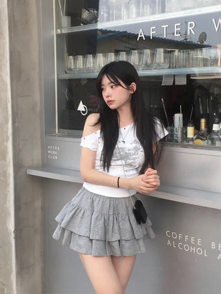 (With inner shorts) Double tiered mini skirt