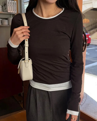 Two-tone layered long-sleeve T-shirt