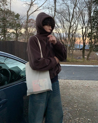 High-neck simple fleece hoodie