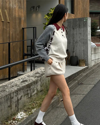 Two-tone accent color long-sleeved knit