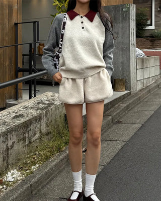 Two-tone accent color long-sleeved knit