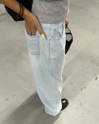 Pencil stripe summer light denim pants