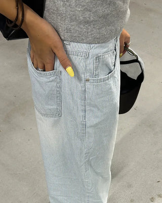 Pencil stripe summer light denim pants