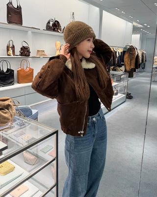 Fur Collar Point Blouson Jacket