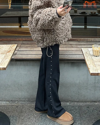 Side-studded ribbed knit easy pants