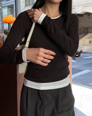 Two-tone layered long-sleeve T-shirt