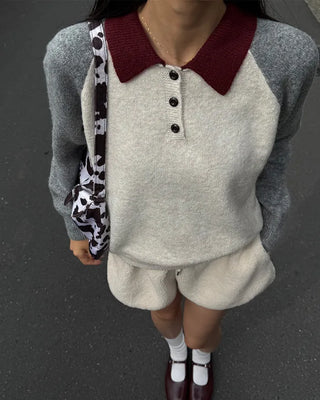 Two-tone accent color long-sleeved knit