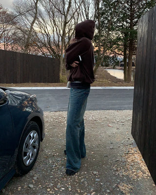 High-neck simple fleece hoodie
