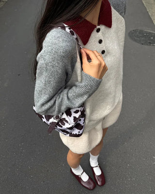 Two-tone accent color long-sleeved knit