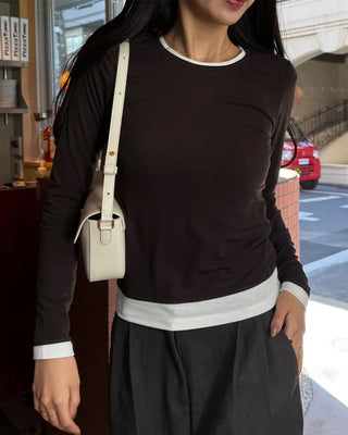 Two-tone layered long-sleeve T-shirt