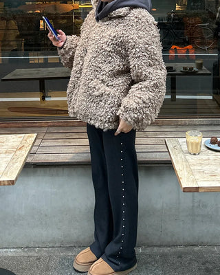 High-neck boa zip-up jacket