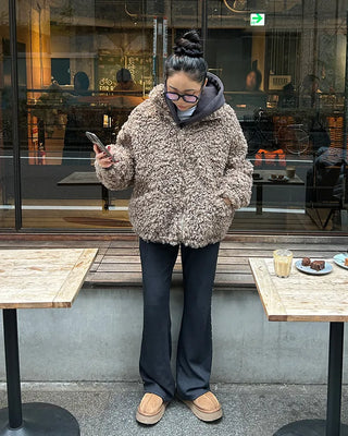 Side-studded ribbed knit easy pants