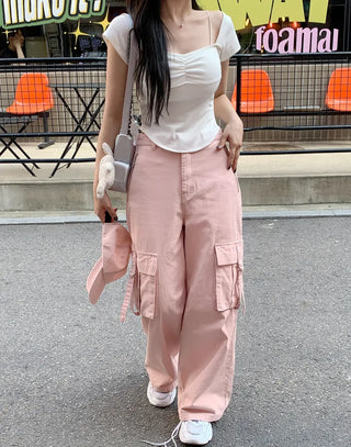 Cotton strap cargo pants (3 colors)