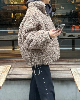 High-neck boa zip-up jacket