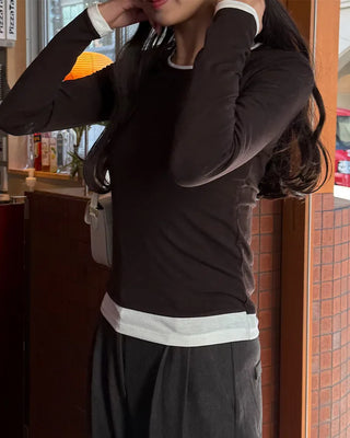 Two-tone layered long-sleeve T-shirt
