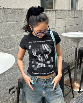 Money Skull Semi-Cropped Half T-Shirt