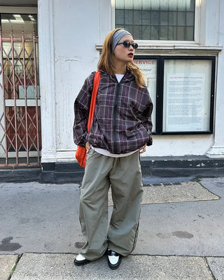 Unisex two-tone wide-leg elastic waist pants