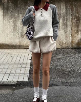 Two-tone accent color long-sleeved knit