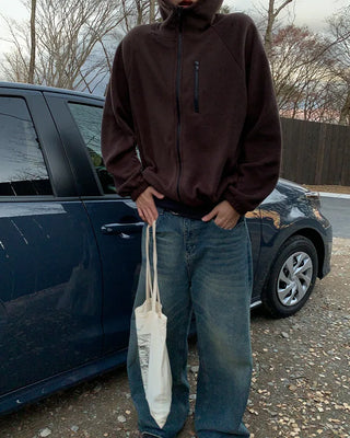 High-neck simple fleece hoodie