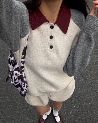Two-tone accent color long-sleeved knit