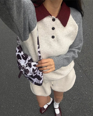 Two-tone accent color long-sleeved knit