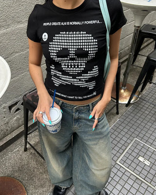 Money Skull Semi-Cropped Half T-Shirt