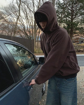 High-neck simple fleece hoodie