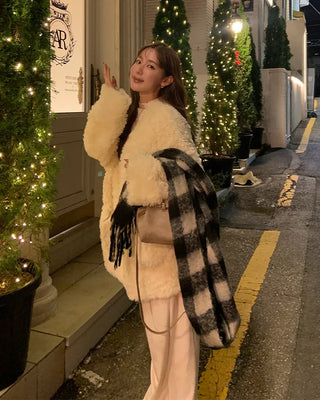 Fur V-neck cardigan
