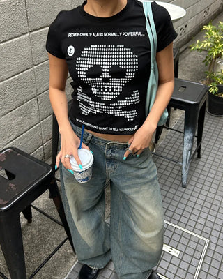 Money Skull Semi-Cropped Half T-Shirt