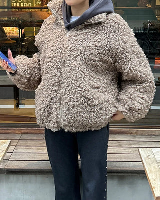 High-neck boa zip-up jacket