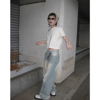 Vintage Wash Wide Denim Pants