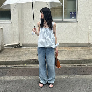 Ribbon sleeveless blouse & scrunchie set