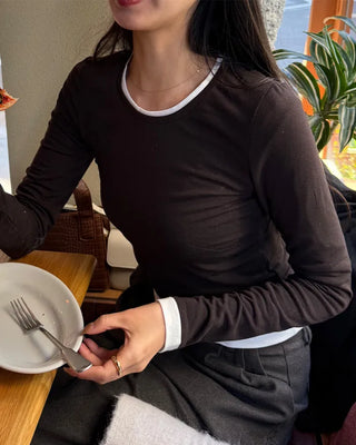 Two-tone layered long-sleeve T-shirt