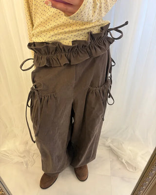 Gathered Belt Set Unique Pocket Peach Cotton Pants