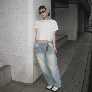 Vintage Wash Wide Denim Pants